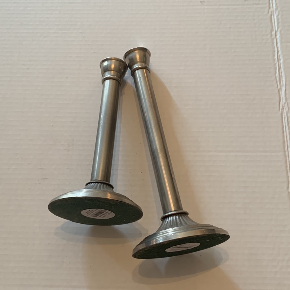 PEWTER CANDLE STICKS-HOLSEY-PAIR PLEATED DESIGN BASE:8” 10 1/2”… 4” base